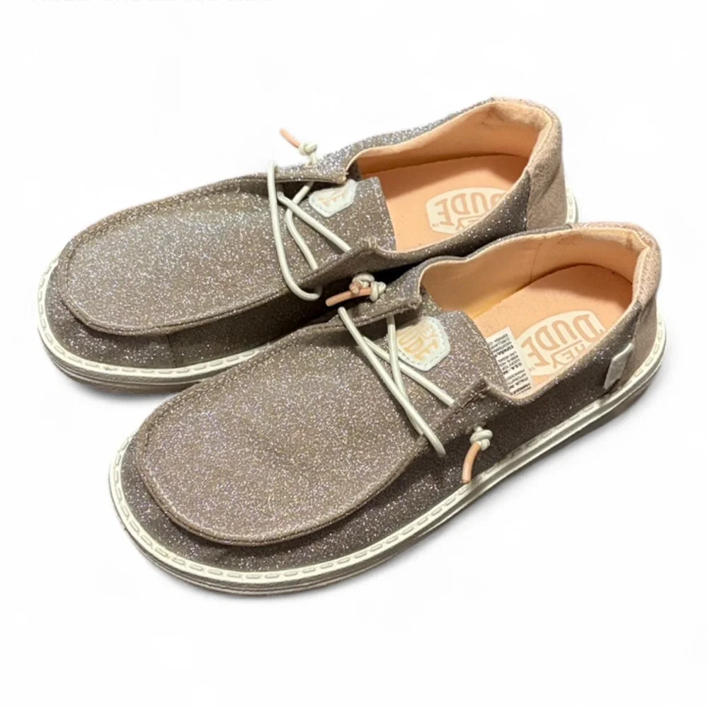 Hey Dude Kid’s Silver Sparkle Glitter Slip-On Shoes NWOT Back to School